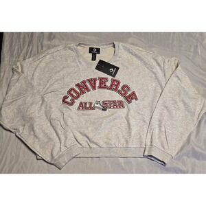 Converse All Star XXL Heritage Cropped Crew Sweatshirt Heather Gray Soft NWT
